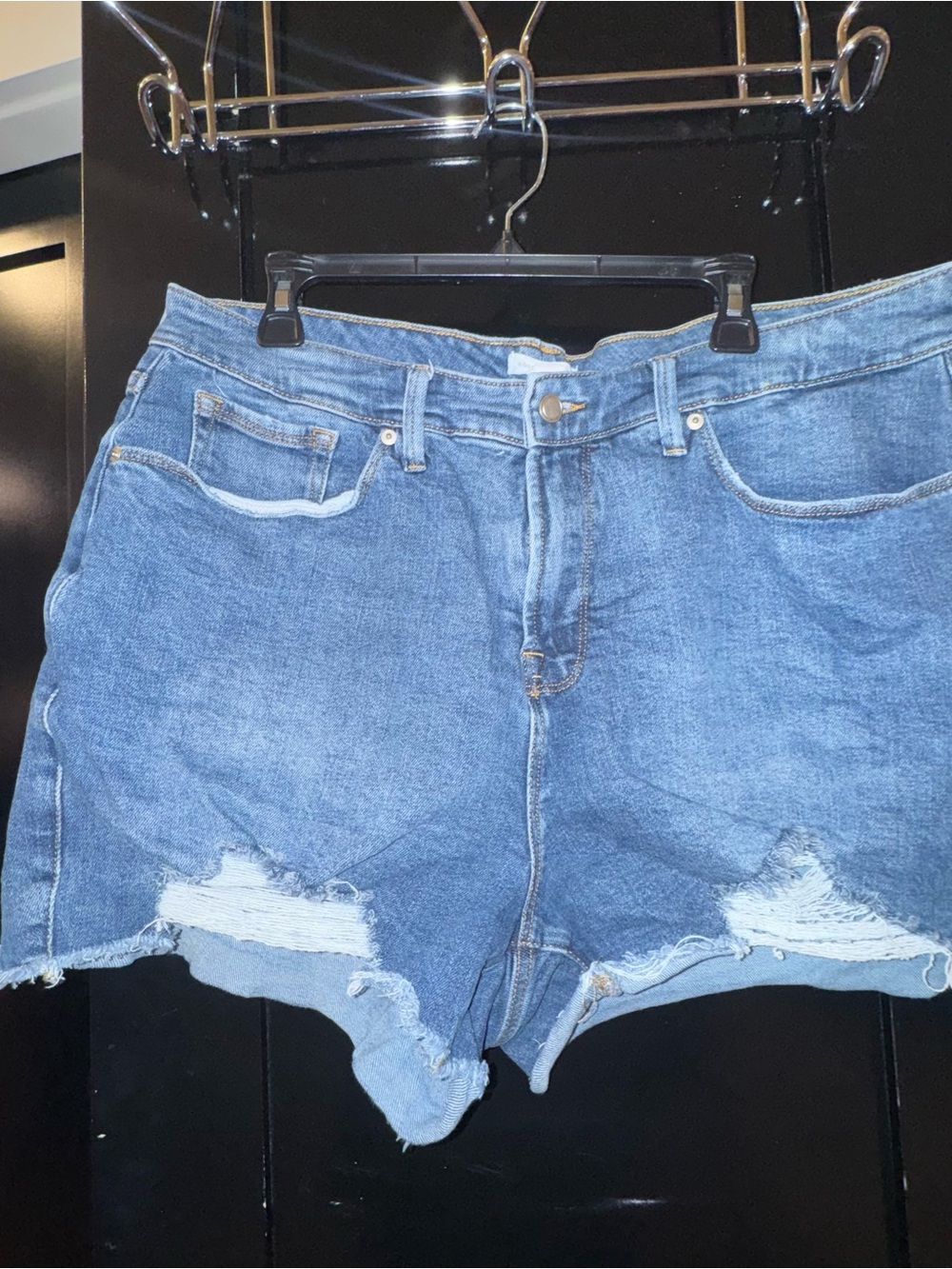 Good American Blue Distressed High-Rise Denim Shorts